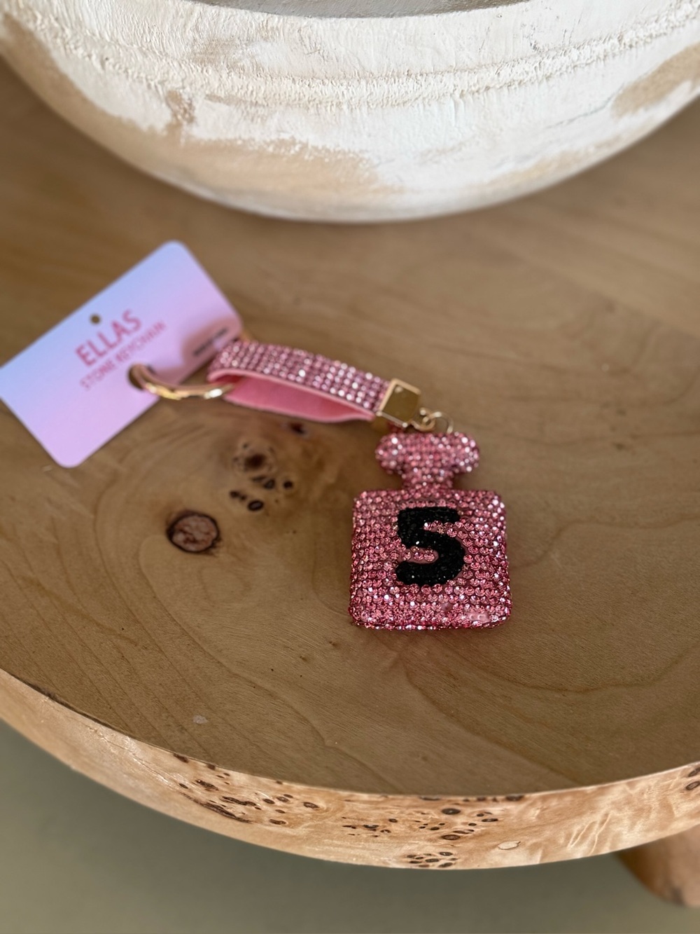 Ella Pink Crystal Number 5 Bag Charm/Keychain